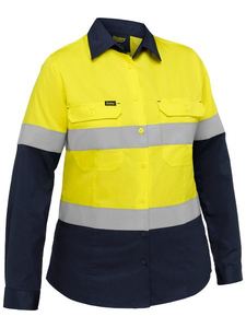 Ladies Hi Vis Shirts: Bisley Industrial Women's Taped Hi Vis Cool Lightweight Vented Shirt (BL6390T)