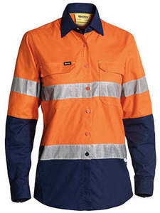 Ladies Hi Vis Shirts: Bisley Womens 3m Taped Hi Vis X Airflow™ Ripstop Shirt-(BL6415T)