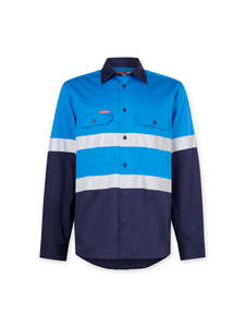 Hi Vis Shirts: Hard Yakka Core Long Sleeve Lightweight Spliced Taped Vented Drill Shirt (Y07910)