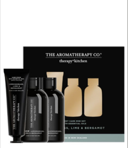 Products: The Aromatherapy Co Therapy Kitchen Mini Body care Trio Set – Lemongrass, Lime & Bergamot