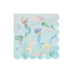 Napkins: Meri Meri Mermaids Swimming Napkins - Lunch 16 Pkt