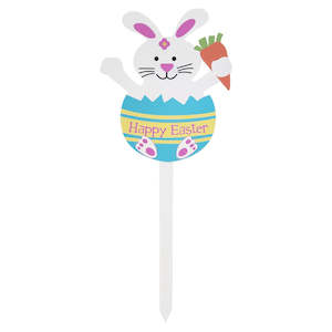 Outdoor Decorations: Wooden Happy Easter Bunny Garden Stake Decoration