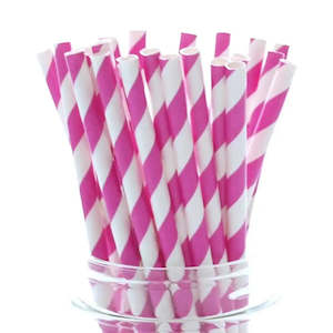 Sofia The First Party: Barbie Pink Stripe Paper Straws - 24 Pkt