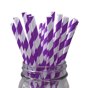 Sofia The First Party: Purple Stripe Paper Straws - 24 Pkt