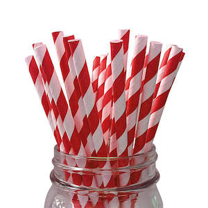 Red Striped Paper Straws - 24 Pkt