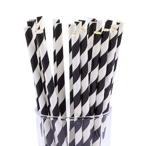 Black Striped Paper Straws - 24 Pkt