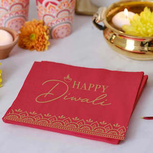 Ginger Ray Red Happy Diwali Paper Napkins - 16 Pkt