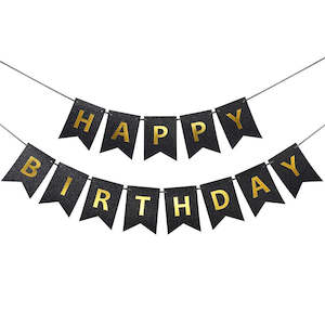 Roaring 20s Great Gatsby Party: Black Glitter Birthday Banner