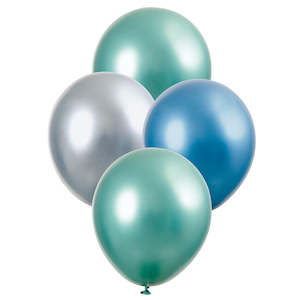 Shark Party: Value Balloons Pack of 6 - Metallic Blue Green & Silver
