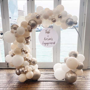 Organic Balloon Garlands Decor: Champagne Silk Balloon Frame Backdrop Hire