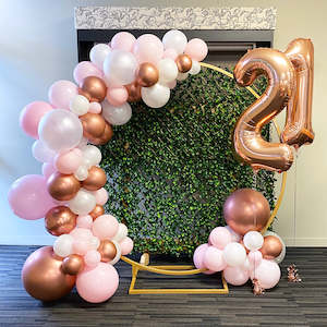 Organic Balloon Garlands Decor: Rose Gold Blush Balloon Frame Backdrop Hire