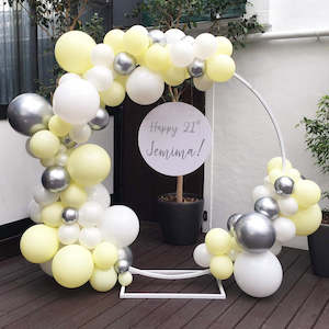 Organic Balloon Garlands Decor: Sunshine Shimmer Balloon Frame Backdrop Hire