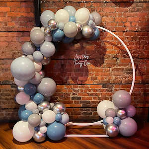 Organic Balloon Garlands Decor: Stormcloud Balloon Frame Backdrop Hire