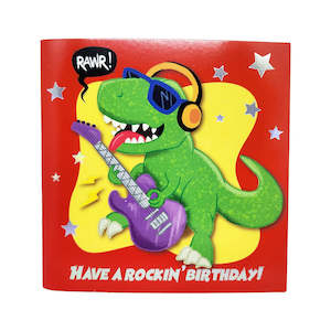 50s Party: Dinosaur Rock n Roll Happy Birthday Card
