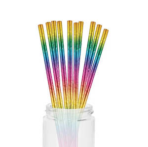 60s Party: Rainbow Metallic Paper Straws - 10 Pkt