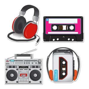 80s Cassette Player & Headphones Cutout Decorations