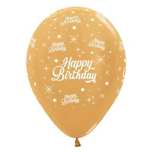 Happy Birthday Twinkling Stars Gold Balloons - 6 Pkt