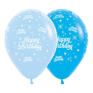 Happy Birthday Twinkling Stars Blue Balloons - 6 Pkt