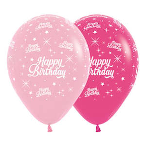 Happy Birthday Twinkling Stars Pink Balloons - 6 Pkt