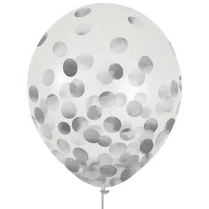 Themed Latex Balloons: Silver Confetti Balloons - 6 Pkt