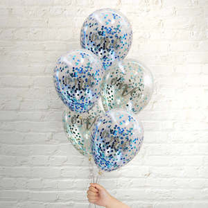 Pop Balloons Blue & Green One Confetti Balloons - 5 Pkt