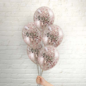 Themed Latex Balloons: Pop Balloons Pink One Confetti Balloons - 5 Pkt
