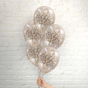 Pop Balloons Rose Gold Oh Baby Confetti Balloons - 5 Pkt