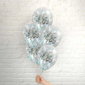 Themed Latex Balloons: Pop Balloons Blue Oh Baby Confetti Balloons - 5 Pkt