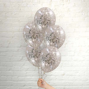 Themed Latex Balloons: Pop Balloons Silver Oh Baby Confetti Balloons - 5 Pkt