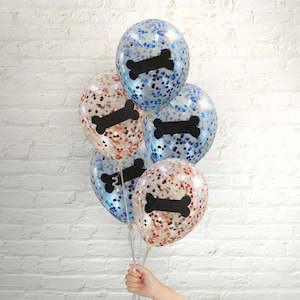 Themed Latex Balloons: Pop Balloons Bluey Dog Bone Confetti Balloons - 5 Pkt