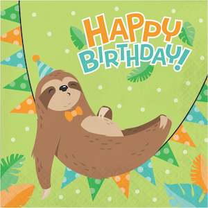 Sloth Party Happy Birthday Napkins - Lunch 16 Pkt