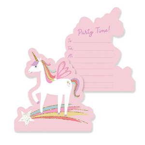 Unicorn Party Invitations - 8 Pkt with envelopes