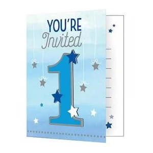 Special Occasion Invitations: One Little Star Blue 1st Birthday Invitations - 8 Pkt