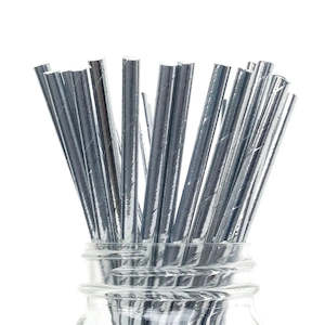 Motorbike Party: Metallic Silver Straws - 24 Pkt