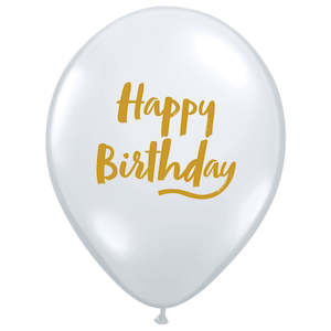 Clear Happy Birthday Gold Brush Script Balloon - 6 Pkt