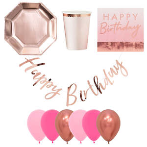 Party Packs 1: Ginger Ray Pink and Rose Gold Party Essentials for 8 - SAVE 10%
