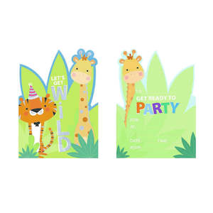 Themed Invitations: Safari Jungle Animal Invitations - 8 Pkt - Die cut with envelopes