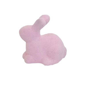 Pastel Pink Flocked Ceramic Easter Bunny Rabbit