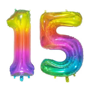 Giant Bright Rainbow Foil Number Balloons: Giant Number 15 Foil Balloons - Rainbow