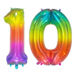 Giant Bright Rainbow Foil Number Balloons: Giant Number 10 Foil Balloons - Rainbow