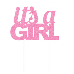 Gender Reveal Baby Shower Cake Topper: It's a Girl Pink Glitter Cake Topper