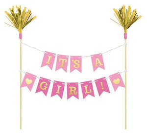 It's a Girl Bunting Cake Topper