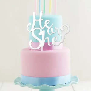 Gender Reveal Baby Shower Cake Topper: White He or She? Cake Topper