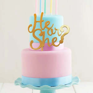 Gold Glitter He or She? Cake Topper