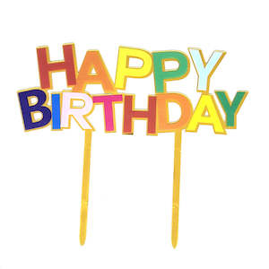 Rainbow & Gold Happy Birthday Cake Topper