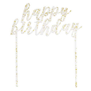 Happy Birthday Cake Toppers: Acrylic Gold Fleck Happy Birthday Cake Topper