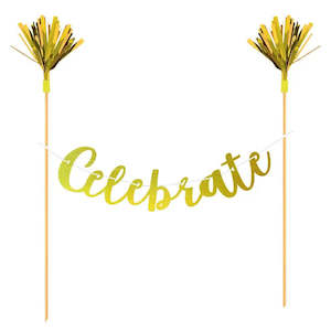 Wedding Engagement Cake Toppers: Gold Celebrate Garland Cake Topper