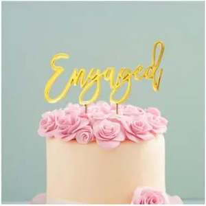 Wedding Engagement Cake Toppers: Gold Plated Engaged Cake Topper