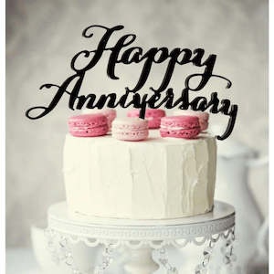 Anniversary Cake Toppers: Black Happy Anniversary Cake Topper