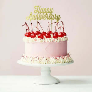Anniversary Cake Toppers: Gold Plated Happy Anniversary Cake Topper